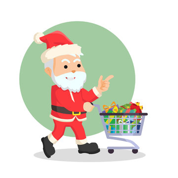 santa with trolley full of christmas box