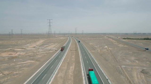 Desert highway China aerial shot