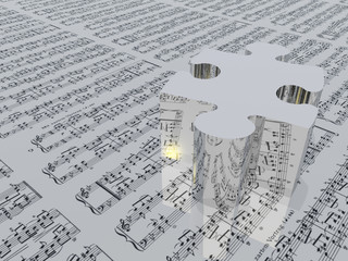  Puzzle piece and muic notation Sheet music is proviede with 3D