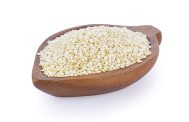 White sesame in wood spoon