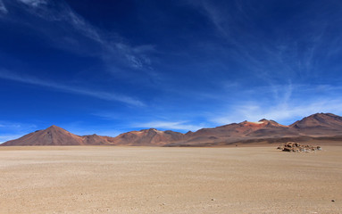 Fototapeta na wymiar Salvador Dali desert and colorful mountains in Eduardo Avaroa Andean Fauna National Reserve, Bolivia