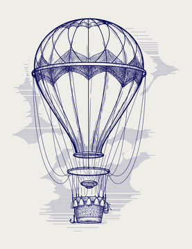 Hot Air Balloon Ball Pen Sketch Vector Illustration