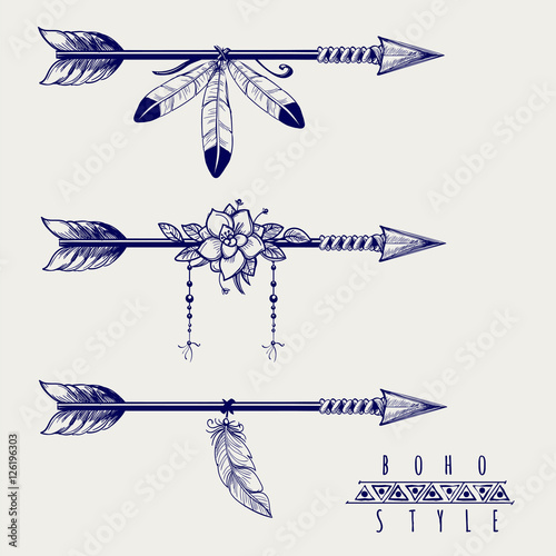 Download "Boho style arrows with feathers and flowers design ...