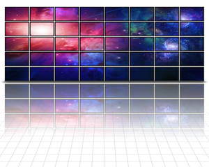 Galaxies and stars on screens in white  Some elements provided courtesy of NASA
