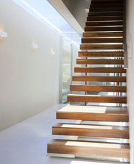 wooden staircase interior in the modern house