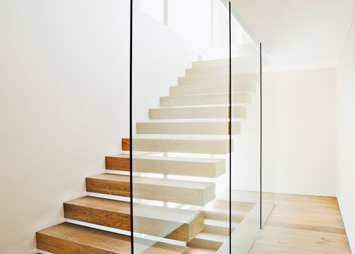 wooden staircase interior in the modern house