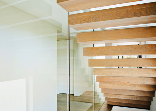 wooden staircase interior in the modern house