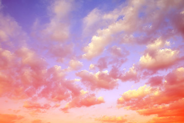 Colorful sky with clouds at sunset. Nature background.