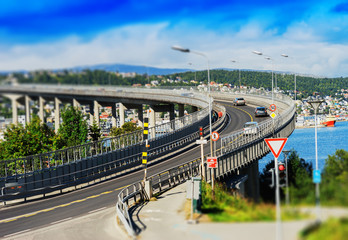 Fototapeta premium Tromso lacet transport bridge tilt-shifted background