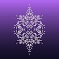 Vector Indian hand drawn hamsa with ethnic ornaments. Beautiful India ethnica ornament. Folk Henna tattoo style