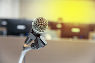 Fototapeta premium Microphone soft focus on blur abstract background