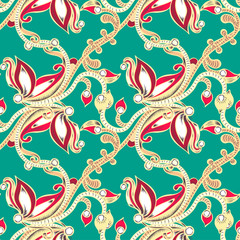 Seamless pattern with hatched floral ornament. Retro style. Hand drawn creative flower. Abstract herb. It can be used for wallpaper, textiles, wrapping. Vector illustration, eps10.