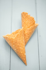 waffle Cup ice cream in a wooden background
