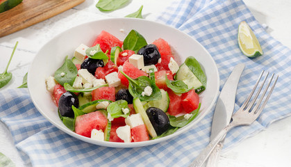 Watermelon salad with feta cheese.