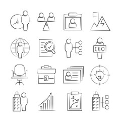 business management icons, sketch line