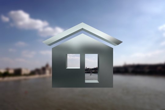Real estate icon in 3d with city background