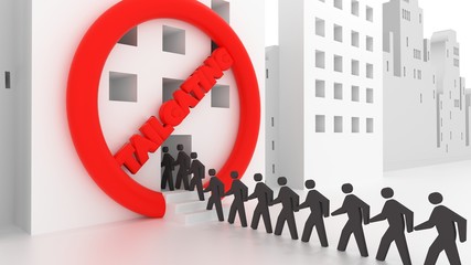 No tailgating sign with people violating it cybersecurity concep
