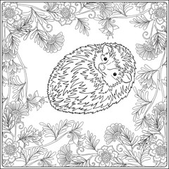 Coloring page with lovely hedgehog.