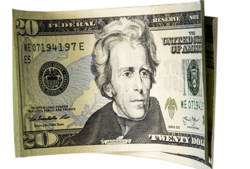 Twenty dollar bill isolated on white