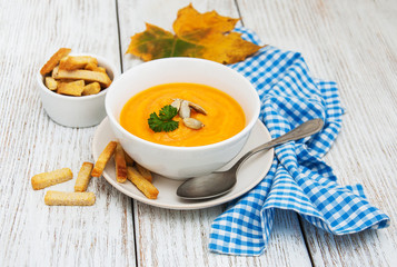 Pumpkin soup with fresh pumpkins