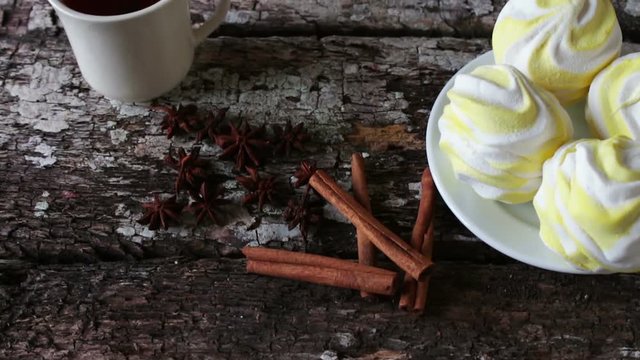 marshmallows on a stylish wooden background