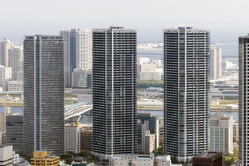 Obraz premium 東京都市風景 東京湾岸再開発エリア 晴海のタワーマンション群