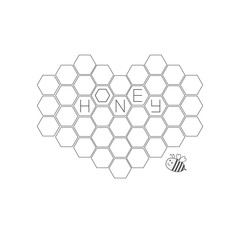 Honeycomb set in shape of heart.Bee insect animal. Beehive element. Honey text icon. Isolated. White background. Flat design.