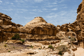 Fototapeta premium Rock formation on the blue sky , old Nabataean city Petra, Jordan