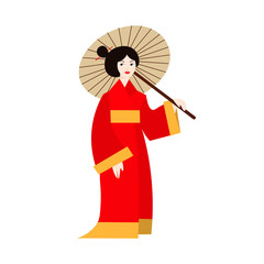 Japanese Geisha Woman in Kimono. Vector