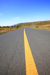 asphalt road on grassland
