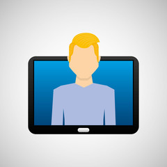 tablet black technology and character blond man vector illustration eps 10