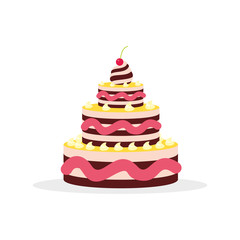 Cake for birthdays, weddings, anniversaries and other celebrations. Vector illustration of a flat design isolated on white background