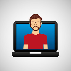 open laptop black and avatar hipster vector illustration eps 10