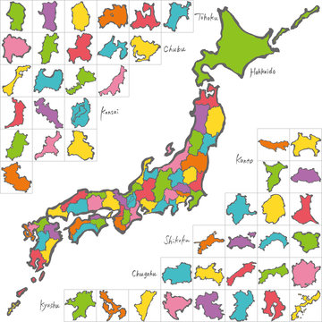 日本地図　都道府県　カラフル