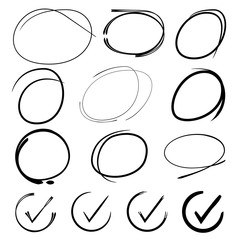 black circles, highlight marker and check mark