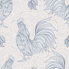 Rooster. Seamless pattern.