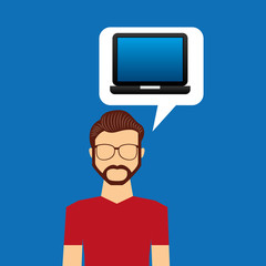 open laptop black and avatar hipster vector illustration eps 10