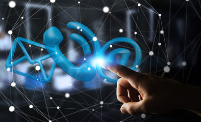 Businessman touching 3D rendering contact icon with his finger