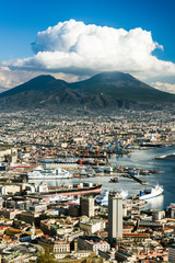 View of Naples with Vesuvius volcano, Campania, Italy