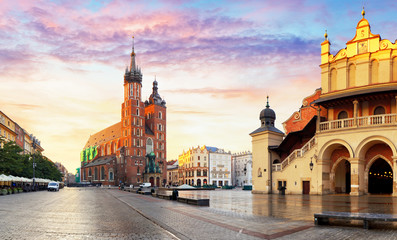 Fototapeta Panorama Market Square at sunrise in Krakow, Poland obraz