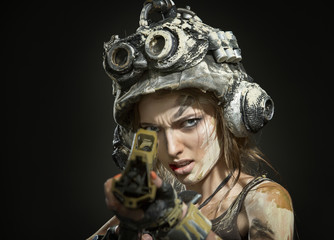 Beautiful woman warrior with arms