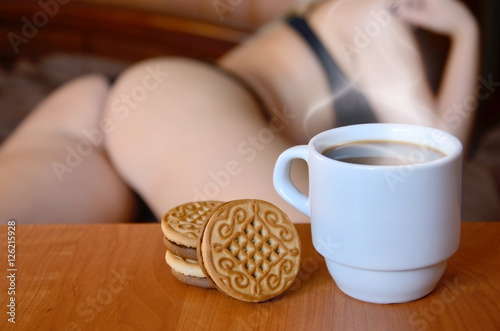 A Cup Of Hot Coffee And Round Cookies With Silhouette Y A Cup Of Hot Coffee And Round Cookies With Silhouette Y In