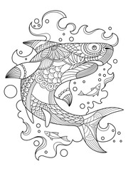 Naklejka premium Shark coloring book for adults vector