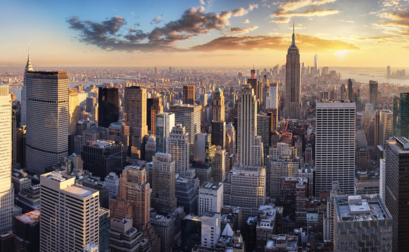 Tovaglia ABAKUHAUS New York Con Skyline Di Manhattan, 140x200 Cm, Blu Reale - Perfetta Per Pranzi E Cene In Stile Americano