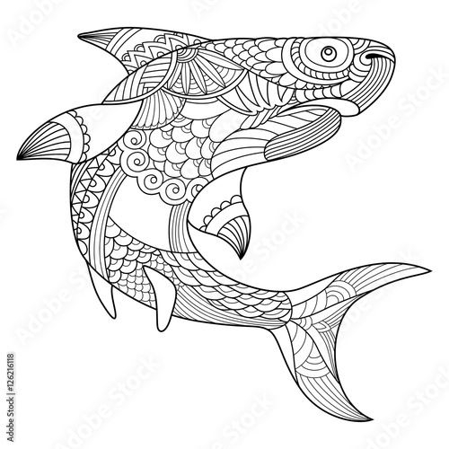 "Shark coloring book for adults vector" Stock image and royalty-free