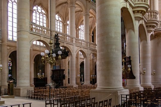 PARIS, FRANCE April 25, 2016. Church Saint-Etienne-du-Mont -view the interior. 