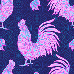 Rooster. Seamless pattern.