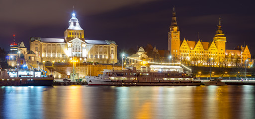 Night panorama of Old Town in Szczecin - obrazy, fototapety, plakaty
