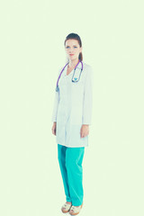 Smiling female doctor with a folder in uniform standing at hospital