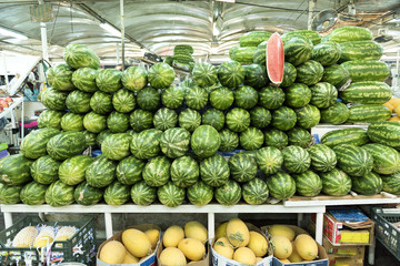 Stacked watermelon in Deira Fruit market, Dubai